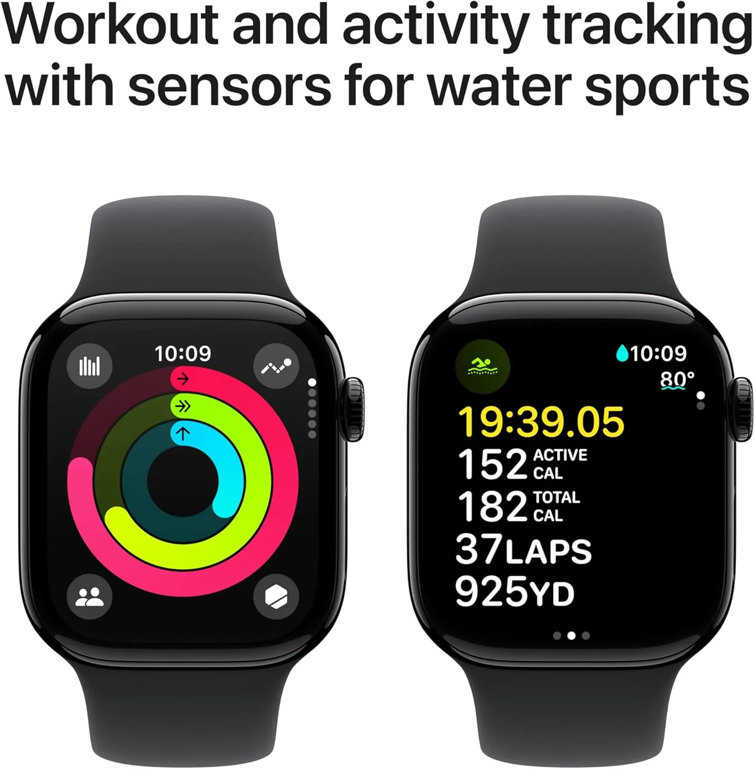 Apple Watch Series 10 [GPS 42mm case] Smartwatch with Jet Black Aluminium Case with Black Sport Band - S/M. Fitness Tracker, ECG App, Always-On Retina Display, Water Resistant