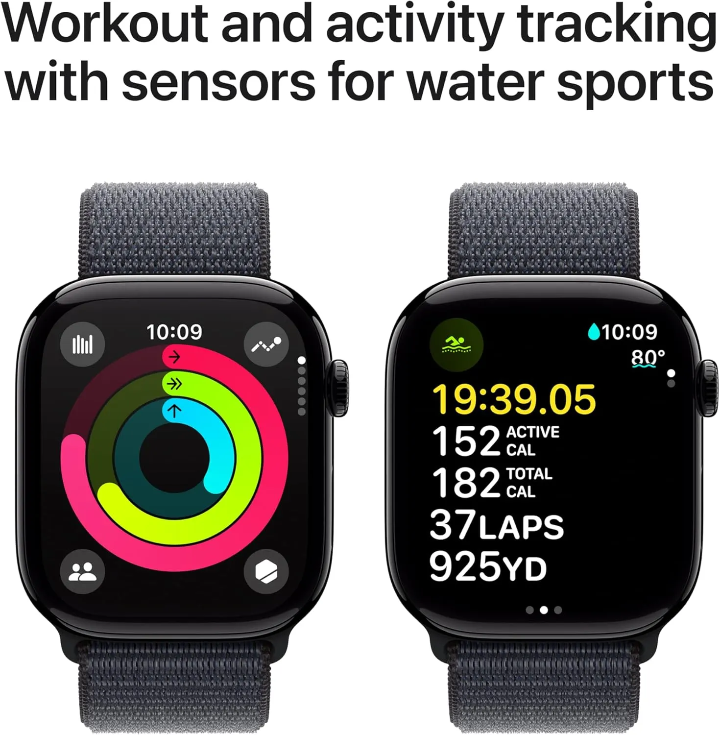 Apple Watch Series 10 [GPS 46mm case] Smartwatch with Jet Black Aluminium Case with Ink Sport Loop. Fitness Tracker, ECG App, Always-On Retina Display, Carbon Neutral