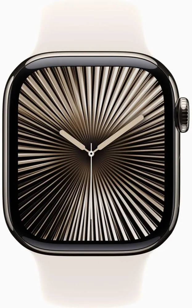 Apple Watch Series 10 [GPS   Cellular, 46mm] - Natural Titanium Case with Starlight Sport Band, M/L (Renewed)