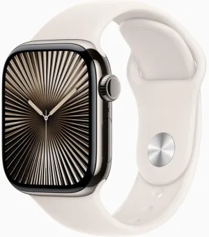 Apple Watch Series 10 [GPS   Cellular, 46mm] - Natural Titanium Case with Starlight Sport Band, M/L (Renewed)