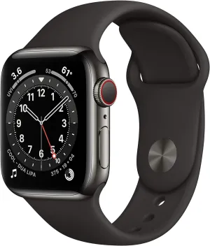 Apple Watch Series 6 (GPS   Cellular, 40mm) - Graphite Stainless Steel Case with Black Sport Band (Renewed)