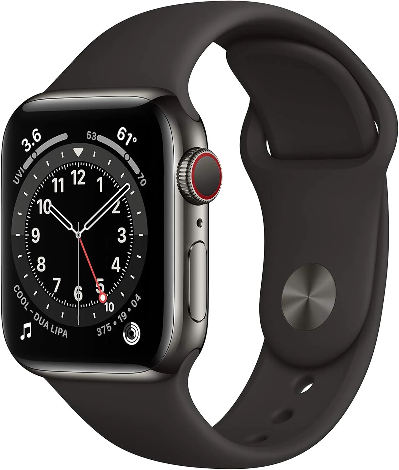 Apple Watch Series 6 (GPS   Cellular, 40mm) - Graphite Stainless Steel Case with Black Sport Band (Renewed)