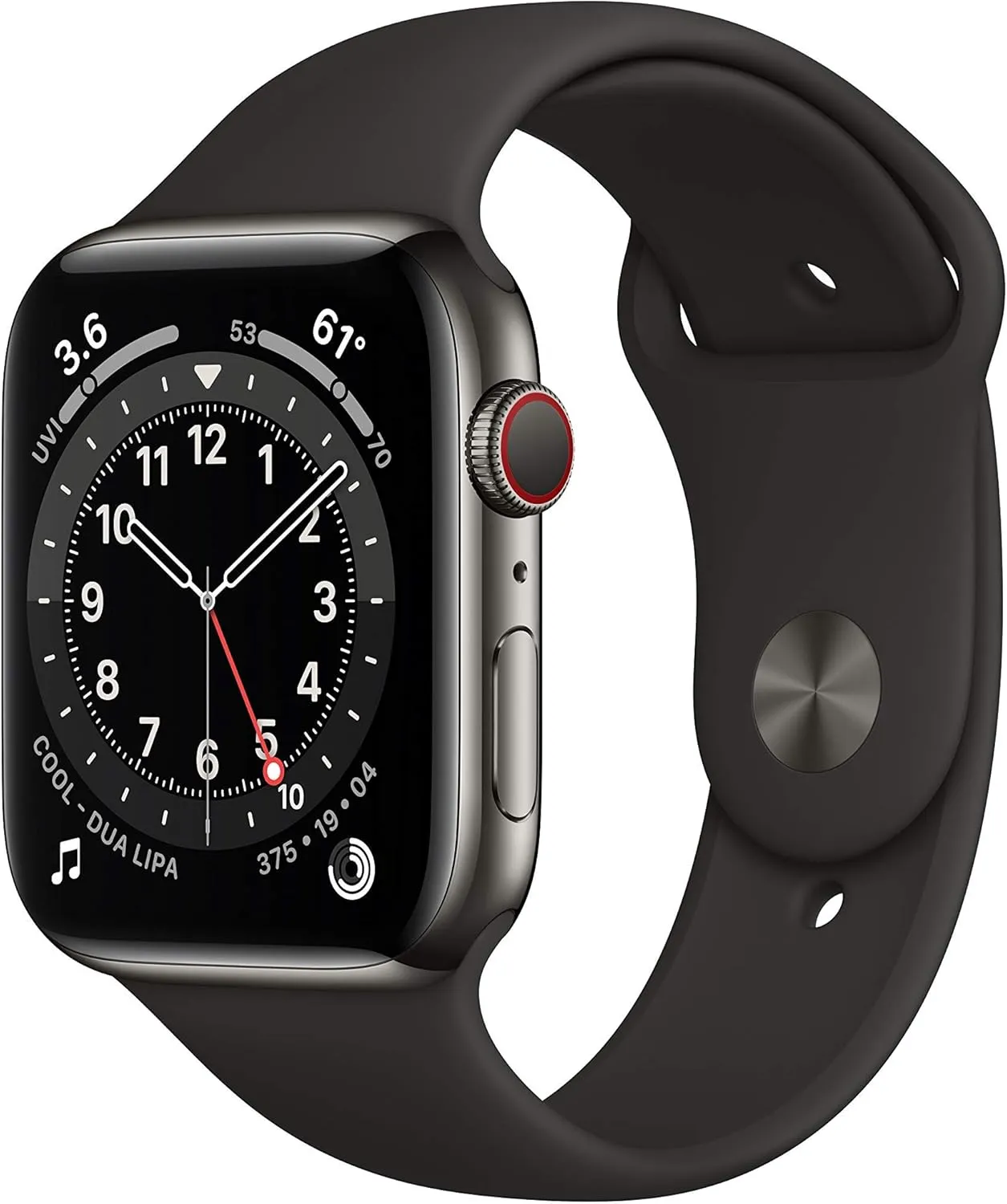 Apple Watch Series 6 (GPS   Cellular, 44mm) - Graphite Stainless Steel Case with Black Sport Band (Renewed)
