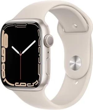 Apple Watch Series 7 (GPS, 45mm) Starlight Aluminum Case with Starlight Sport Band, Regular (Renewed)