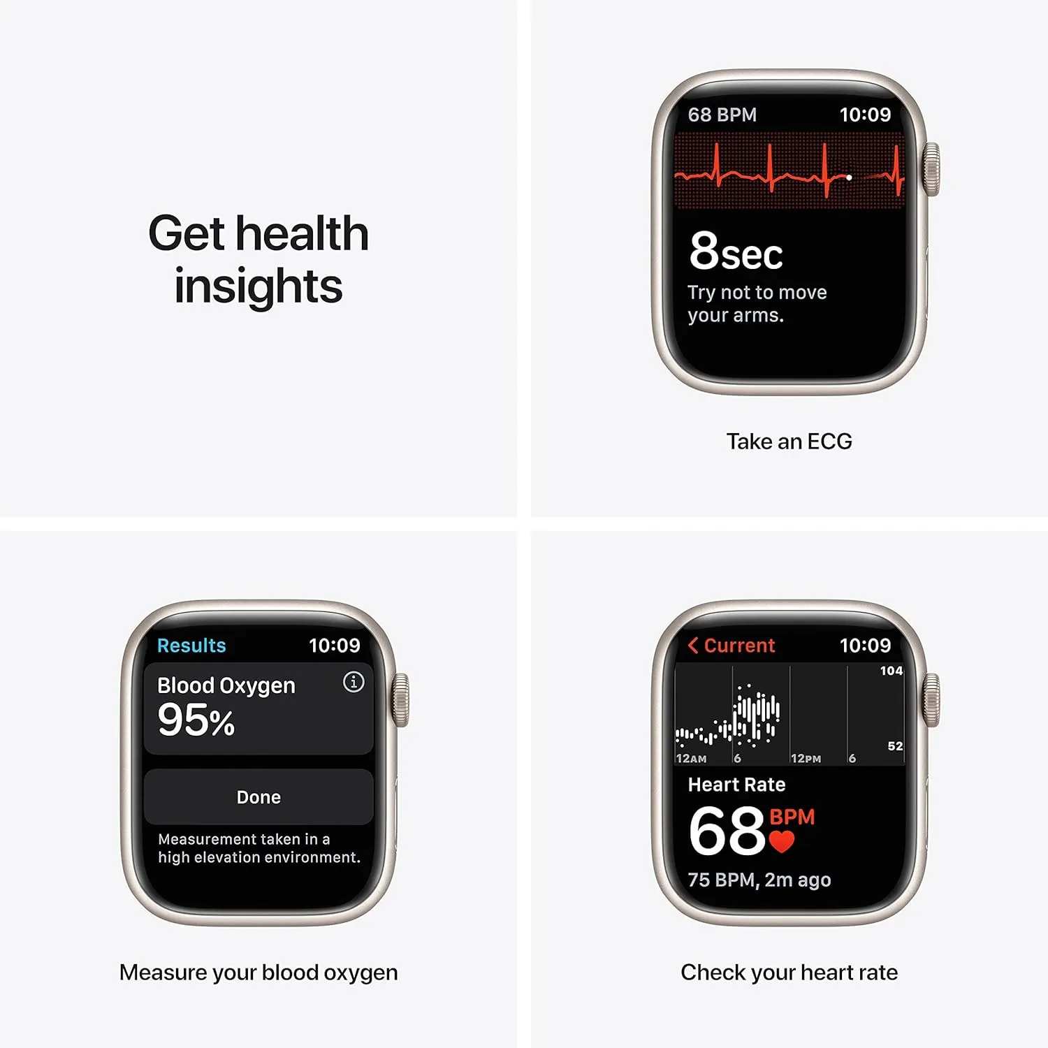Apple Watch Series 7 (GPS, 45mm) Starlight Aluminum Case with Starlight Sport Band, Regular (Renewed)