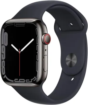 Apple Watch Series 7 [GPS   Cellular 41mm] Graphite Stainless Steel Case with Midnight Sport Band (Renewed)