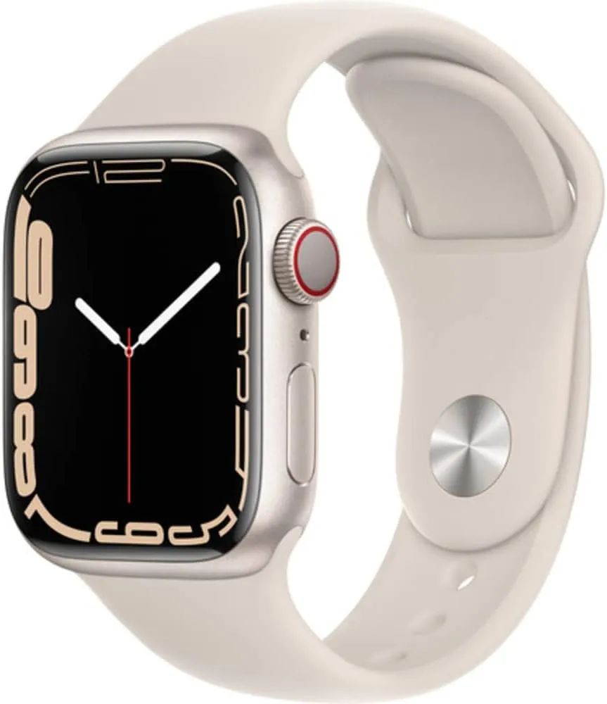 Apple Watch Series 7 (GPS   Cellular, 41mm) Starlight Aluminum Case with Starlight Sport Band, Regular (Renewed)