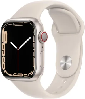 Apple Watch Series 7 (GPS   Cellular, 41mm) Starlight Aluminum Case with Starlight Sport Band, Regular (Renewed)
