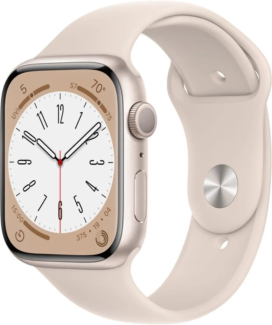 Apple Watch Series 8 [GPS, 45mm] - Starlight Aluminum Case with Starlight Sport Band, M/L (Renewed)