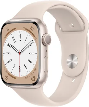 Apple Watch Series 8 [GPS, 45mm] - Starlight Aluminum Case with Starlight Sport Band, M/L (Renewed)