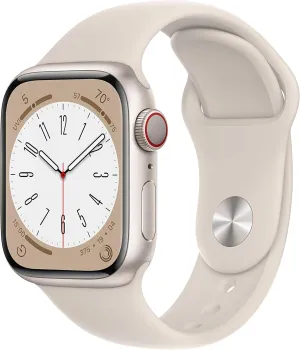 Apple Watch Series 8 [GPS   Cellular, 41mm] Starlight Aluminum Case with Starlight Sport Band, M/L (Renewed)