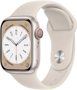 Apple Watch Series 8 [GPS   Cellular, 41mm] Starlight Aluminum Case with Starlight Sport Band, M/L (Renewed)