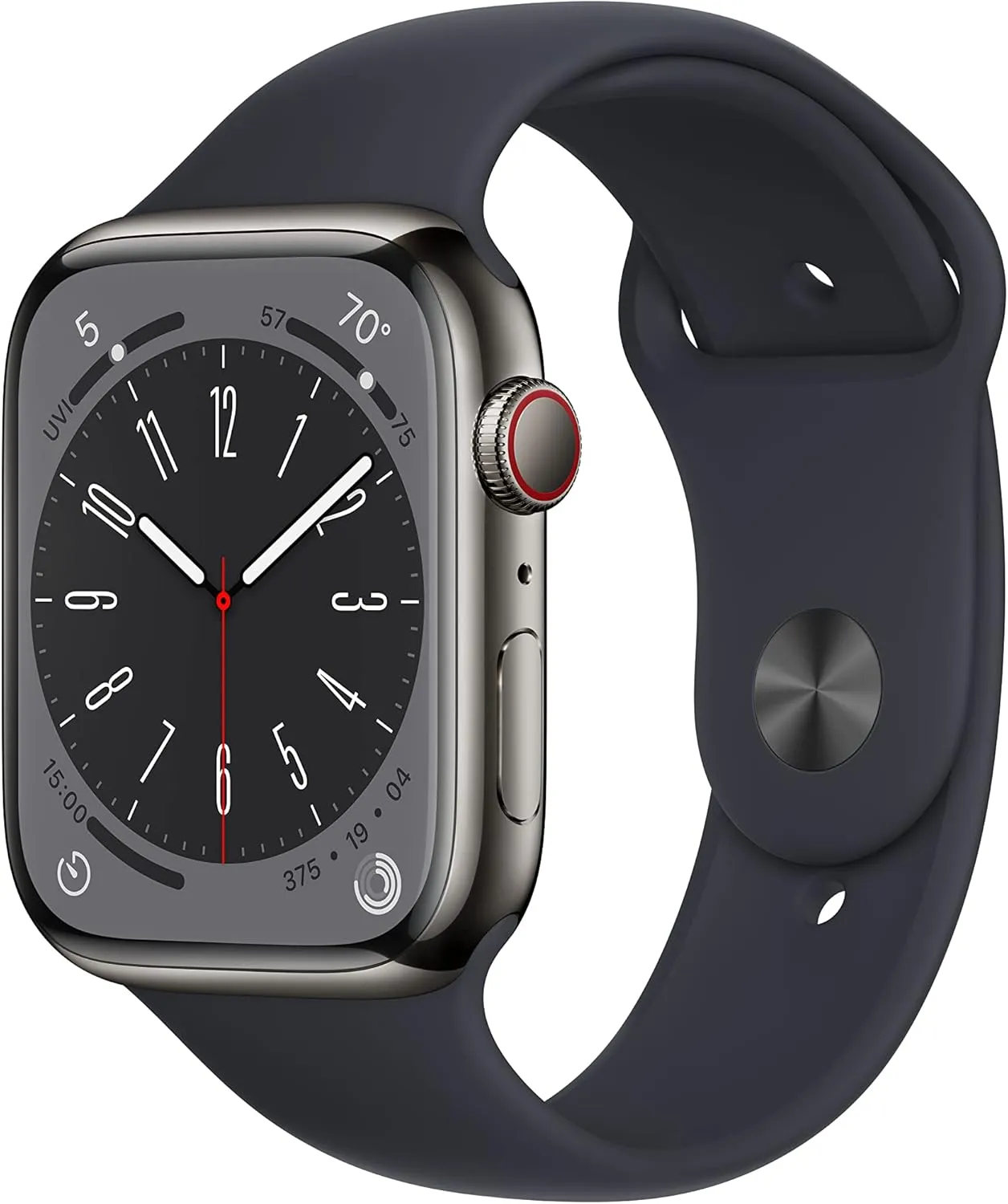 Apple Watch Series 8 (GPS Cellular, 45mm) - Graphite Stainless Steel Case with Midnight Sport Band, M/L (Renewed)