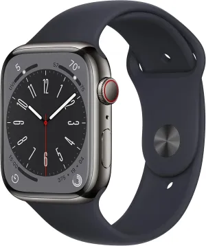 Apple Watch Series 8 (GPS Cellular, 45mm) - Graphite Stainless Steel Case with Midnight Sport Band, M/L (Renewed)
