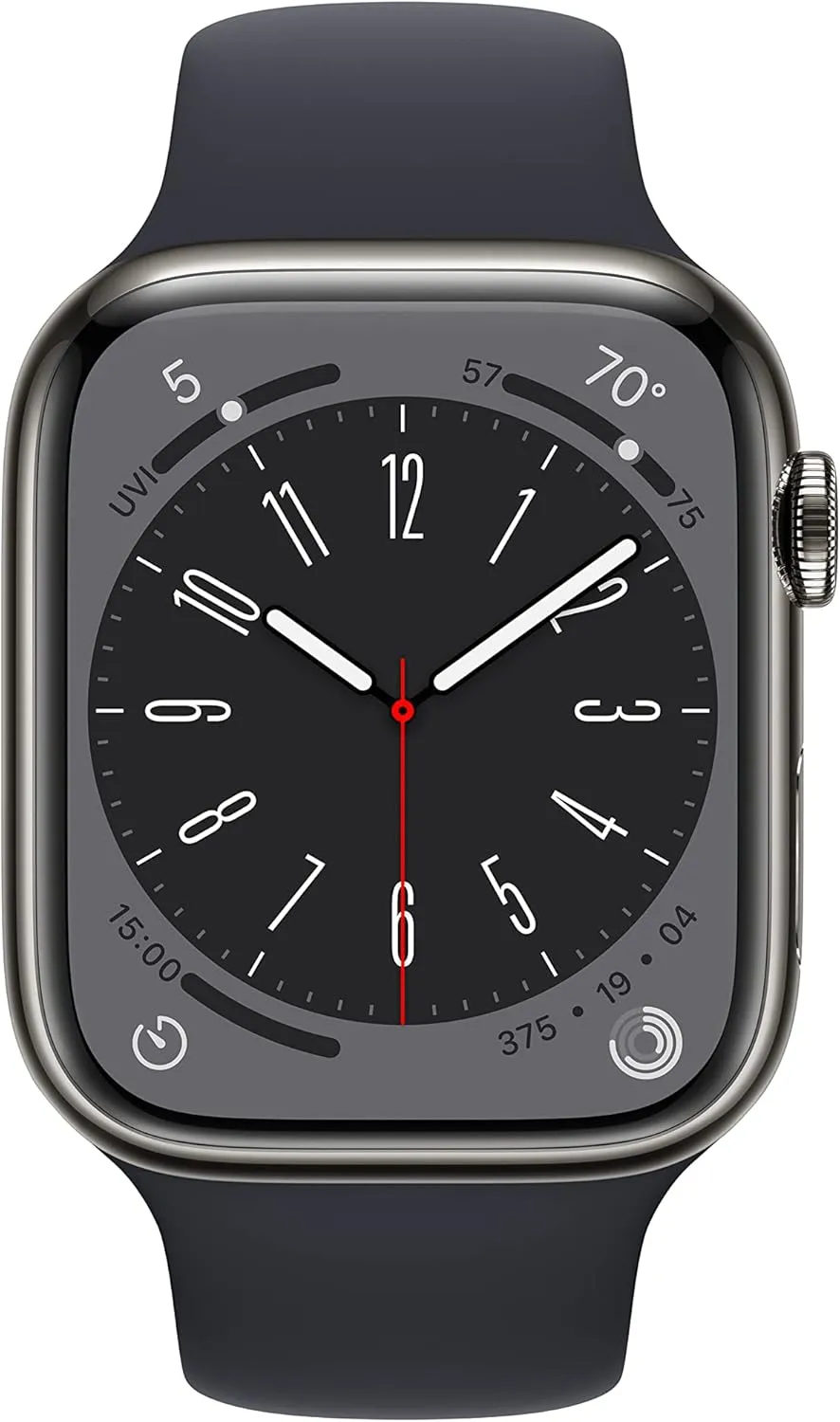 Apple Watch Series 8 [GPS   Cellular 45mm] Smart Watch w/Graphite Stainless Steel Case w/Midnight Sport Band-M/L. Fitness Tracker, Blood Oxygen & ECG Apps, Always-On Retina Display, Water Resistant