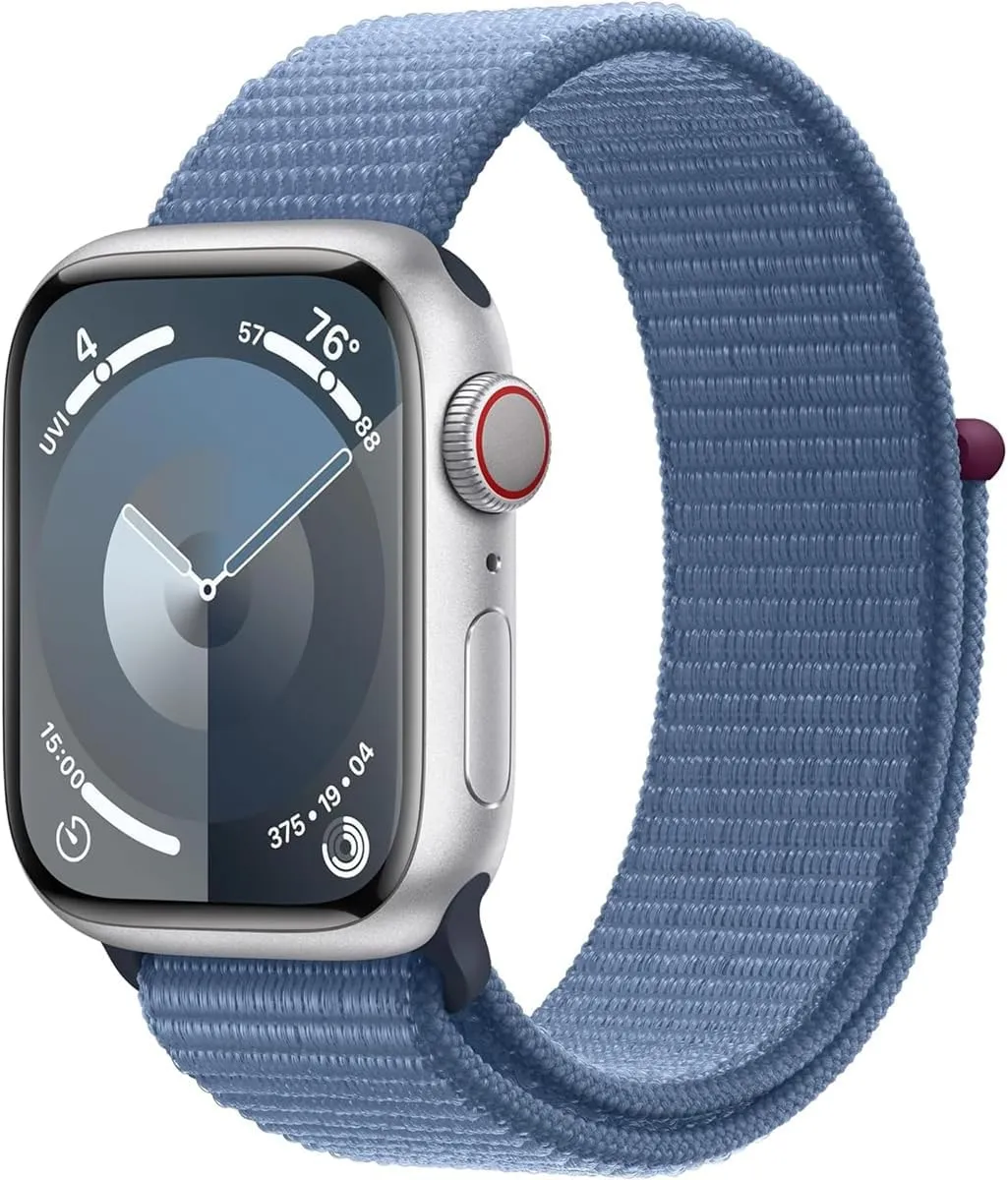 Apple Watch Series 9 [GPS   Cellular, 41mm] - Silver Aluminum Case with Winter Blue Sport Loop, One Size, One Size (Renewed)