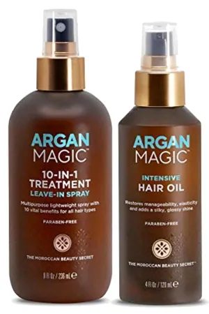 Argan Magic 10 in 1 Treatment Stylizing Spray   Intensive Hair Oil Combo Pack – Multipurpose Leave in Spray for all Hair Types | Hydrating | Made in USA | Paraben Free | Cruelty Free (8 oz / 4 oz)