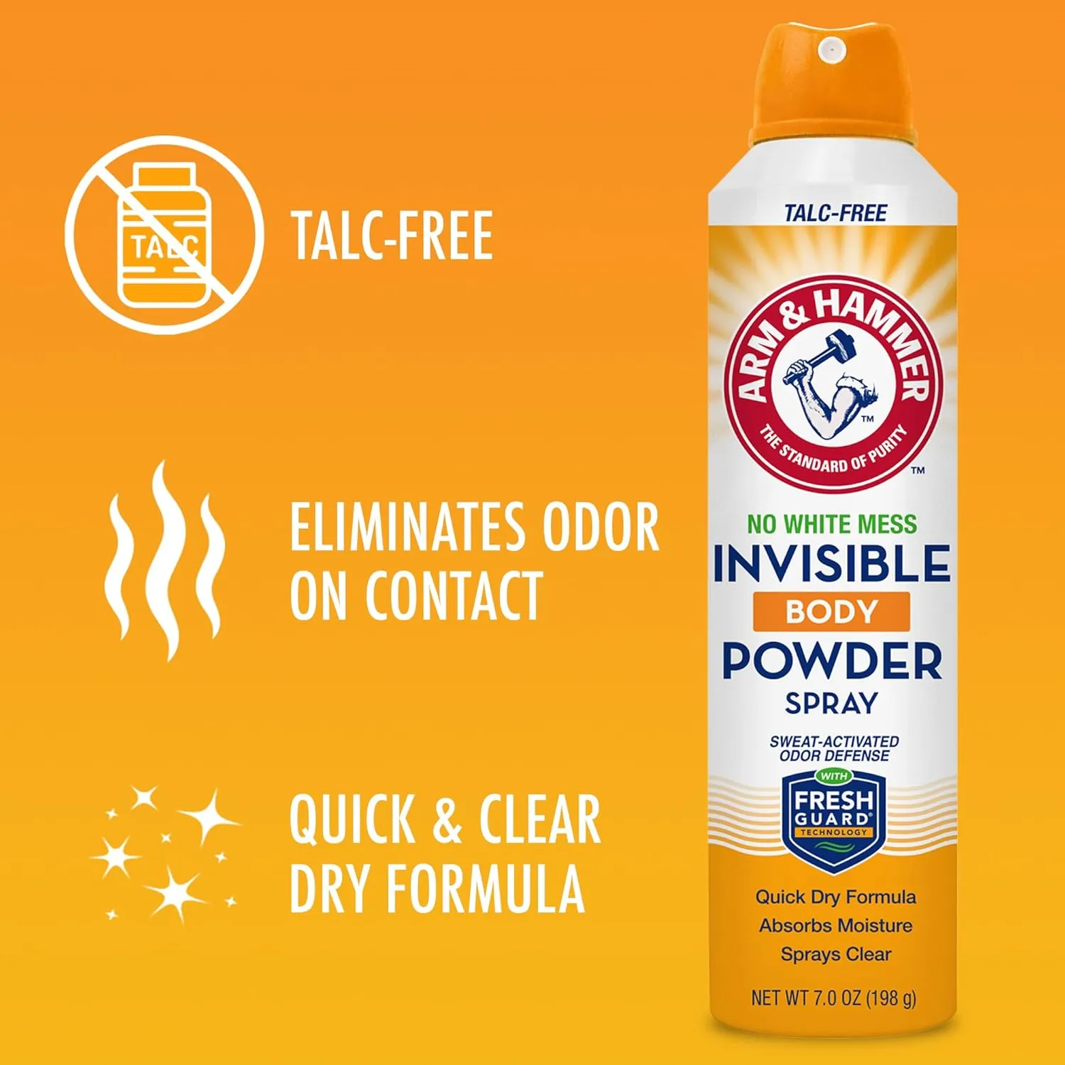 Arm & Hammer Invisible Body Powder Spray, Clear Talc-Free Body Odor & Sweat Control for Men & Women, Spray Body Powder for Women and Men, Arm and Hammer Body Spray Powder, 7 Oz (3 Pack)