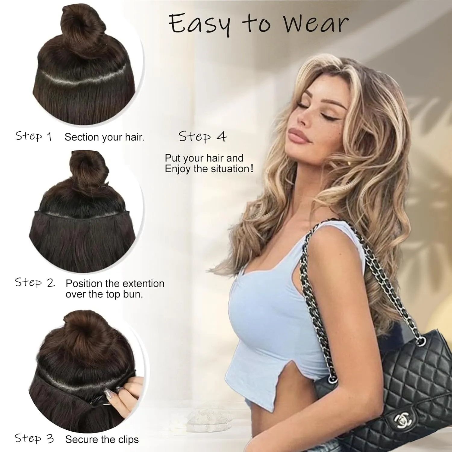 Ash Brown with Beach Blonde Halo Hair Extensions Invisible Wire long Wavy Synthetic Hairpiece with 4 Secure Clips for Women 20 Inch Clip in Hair Extensions