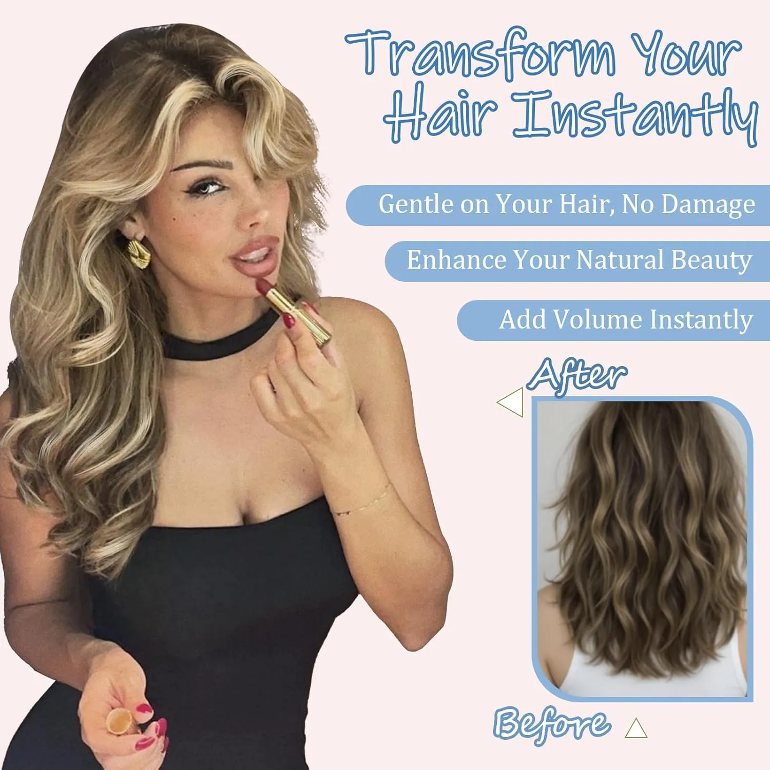 Ash Brown with Beach Blonde Halo Hair Extensions Invisible Wire long Wavy Synthetic Hairpiece with 4 Secure Clips for Women 20 Inch Clip in Hair Extensions