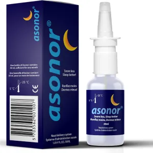 Asonor Snoring Nasal Spray - Fast Snore Stopper Drops for Better Sleep, Natural Breathing Relief - Helps Open The Throat & Air Passage While Sleeping - No Pain, Natural Anti Snoring Solution - 30ml