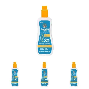 Australian Gold Extreme Sport Spray Gel Sunscreen SPF 30, 8 Ounce | Broad Spectrum | Sweat & Water Resistant | Non-Greasy | Oxybenzone Free | Cruelty Free (Pack of 4)