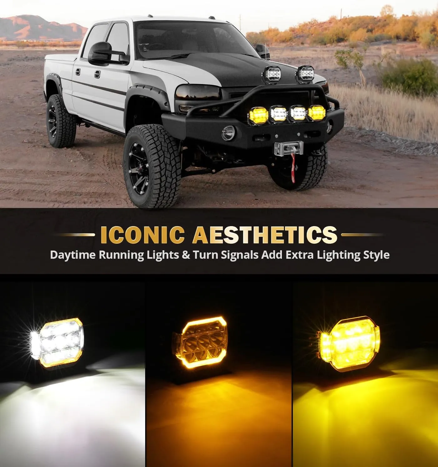 Auxbeam XP-Ultra Series 5 Inch LED Pod Lights, 174W 20400LM 270° Side Shooter Light Bar, Amber DRL & Turn Signal, Spot Flood Combo, Amber/Black Light Covers, Offroad Fog Lights 4x4 Off-Road Truck Jeep