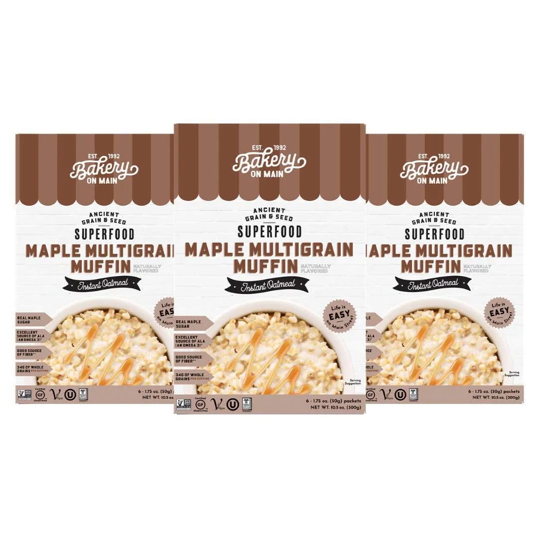 Bakery On Main, Gluten-Free Instant Oatmeal, Vegan & Non GMO - Maple Multigrain Muffin, 10.5 Ounce (Pack of 3)