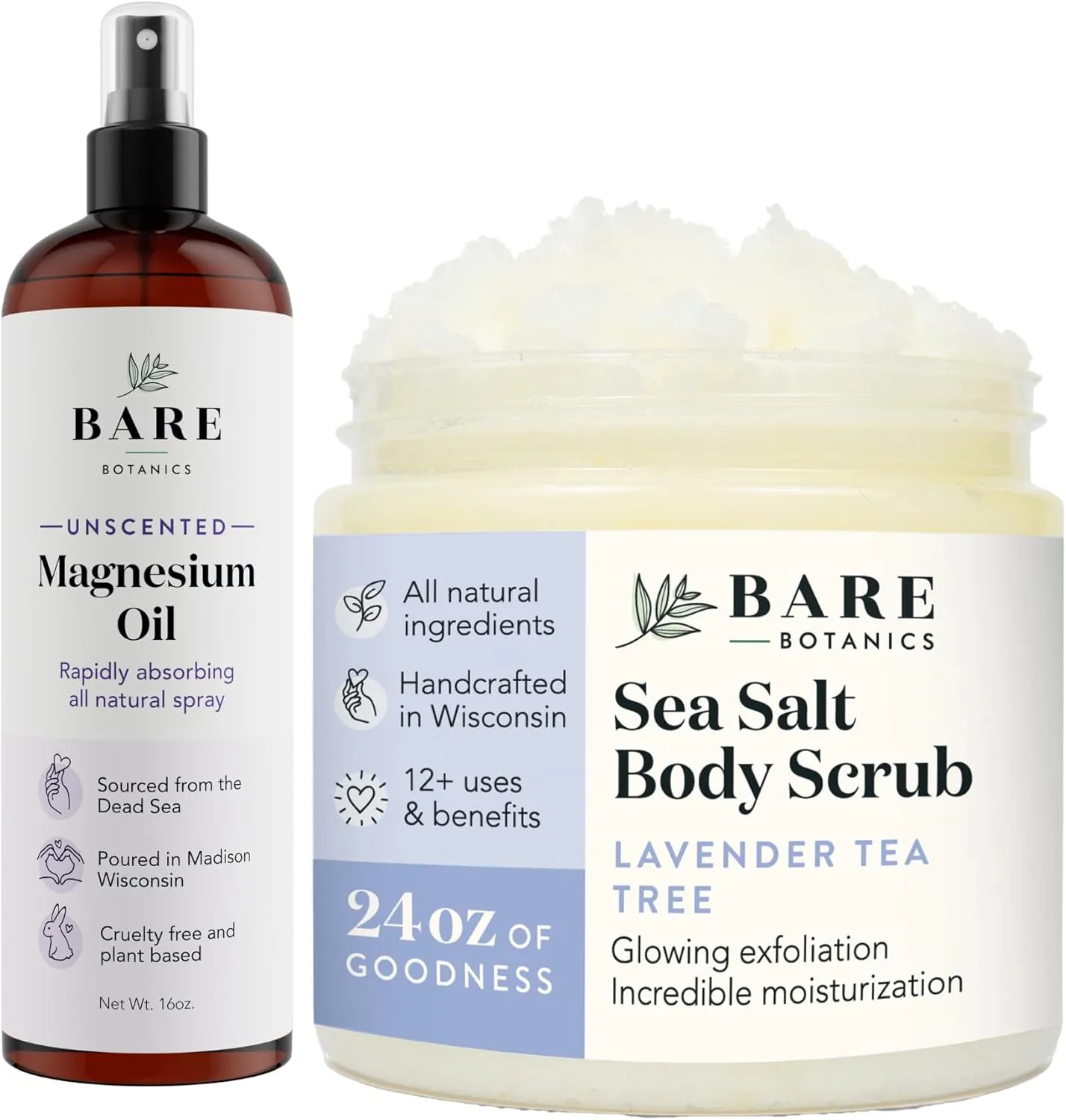 Bare Botanics Lavender Tea Tree Body Salt Scrub   Magnesium Oil Spray