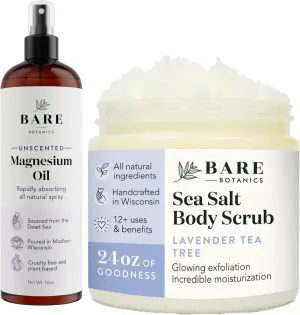 Bare Botanics Lavender Tea Tree Body Salt Scrub   Magnesium Oil Spray