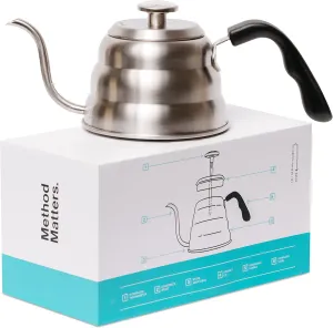 Barista Warrior Pour Over Coffee Kettle with Thermometer for Exact Temperature – Gooseneck Kettle for Pour Over Coffee and Tea, Stainless Steel for All Stovetops (1.0 Liter, 34 fl oz)