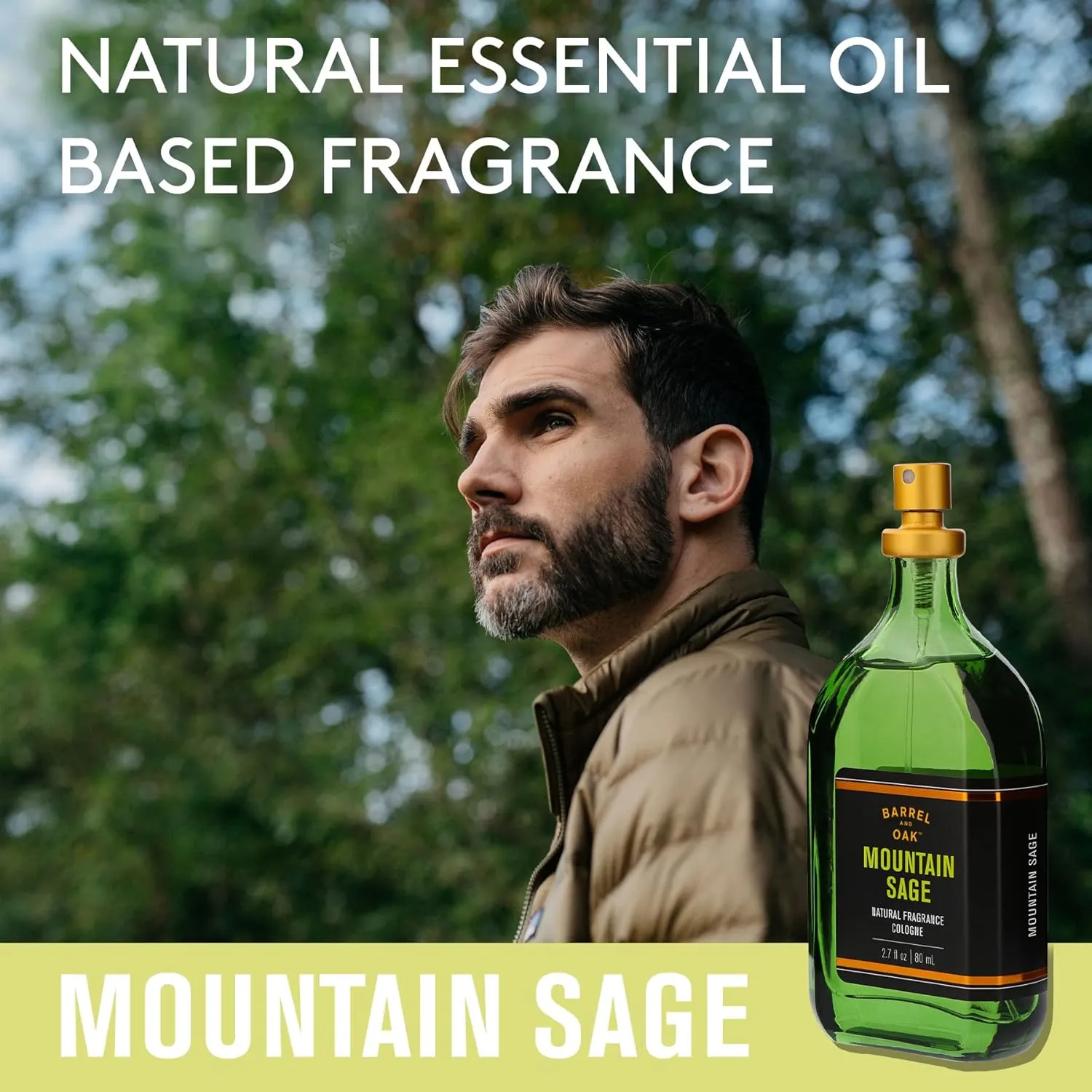 Barrel and Oak - Natural Fragrance Cologne for Men, Eau de Cologne, Essential Oil-Based Scent, Cedar & Patchouli Blend, Subtle Earthy Fragrance, Paraben Free, Vegan (Mountain Sage, 2.7 oz)