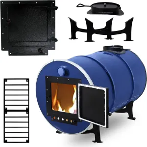Barrel Stoves Kit – Perfect For 30-55 Gallon Drum Wood Stove Kit - with 55g Burn Barrel Grate - Wood Burning Stove Kit Barrel Stove Door - Wood Camp Stove Kit for Emergency Heating & Cooking