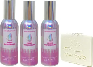 Bath & Body Works Fresh Watermelon 3 Pack Room Spray Bundle with a Natural Oats Sample Soap