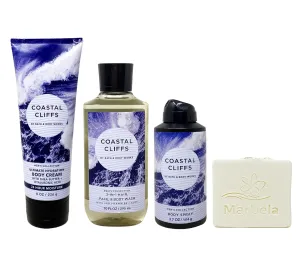 Bath & Body Works Men's Collection Coastal Cliffs 3 Piece Bundle with a Natural Oats Bar Soap - Body Cream - Body Wash and Body Spray - Full Size