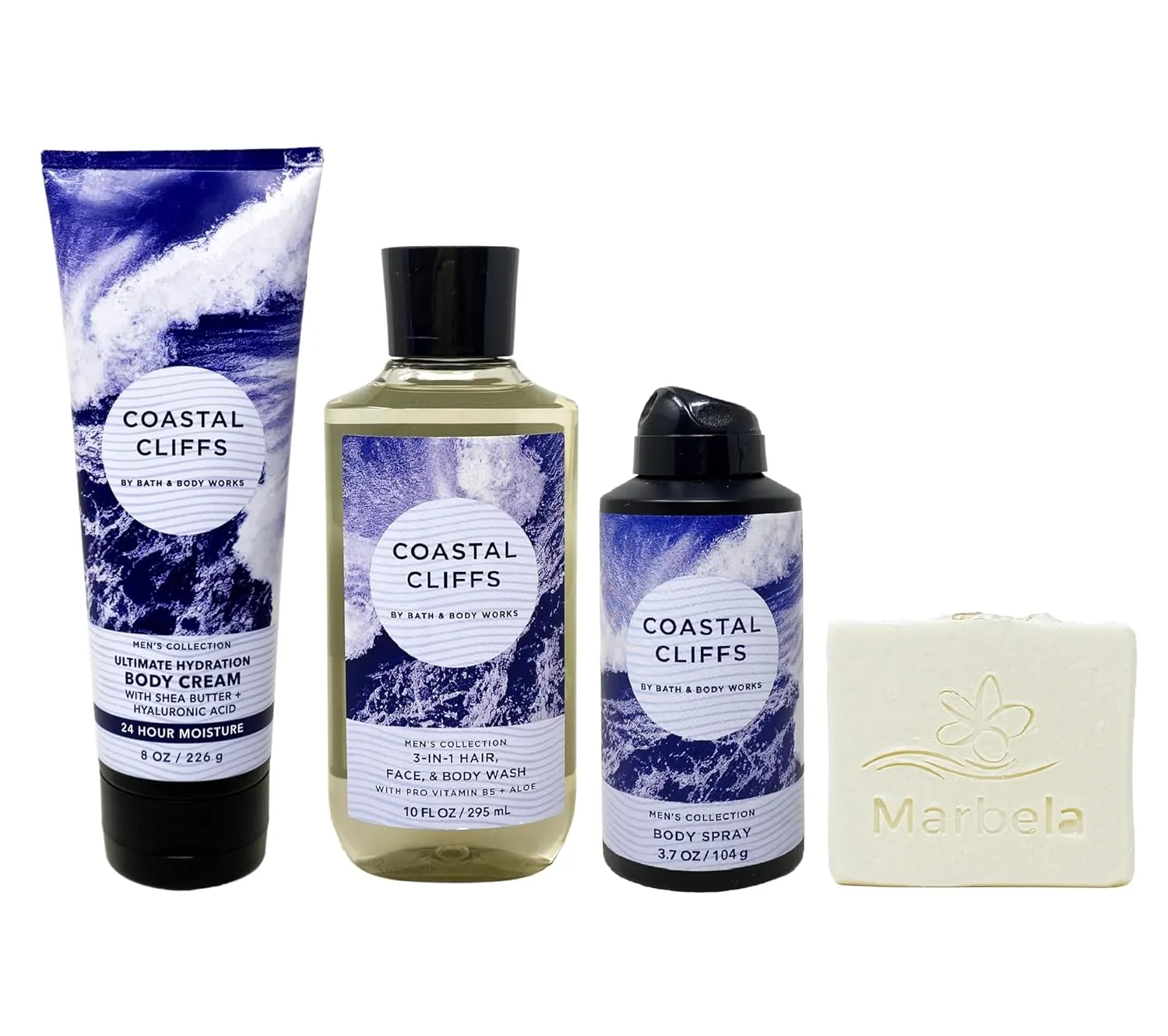 Bath & Body Works Men's Collection Coastal Cliffs 3 Piece Bundle with a Natural Oats Bar Soap - Body Cream - Body Wash and Body Spray - Full Size