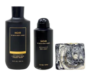 Bath & Body Works Men's Noir 2 Piece Gift Set with a Charcoal Scrub Soap - 3-in-1 Hair, Face & Body Wash and Body Spray- Full Size
