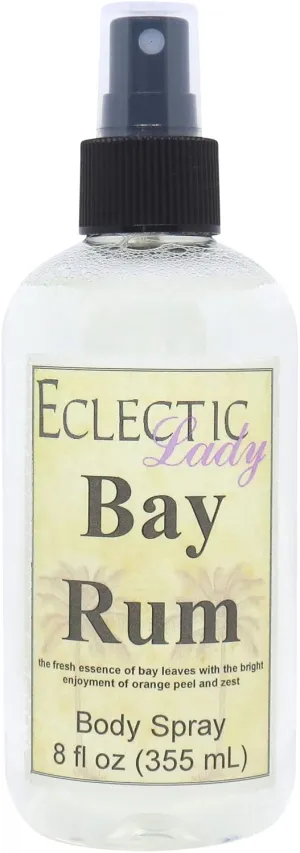 Bay Rum Body Spray, 8 ounces, By Eclectic Lady, Body Mist for Women with Clean, Light & Gentle Fragrance, Cologne with Soft, Subtle Aroma For Daily Use