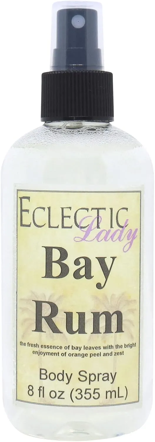 Bay Rum Body Spray, 8 ounces, By Eclectic Lady, Body Mist for Women with Clean, Light & Gentle Fragrance, Cologne with Soft, Subtle Aroma For Daily Use