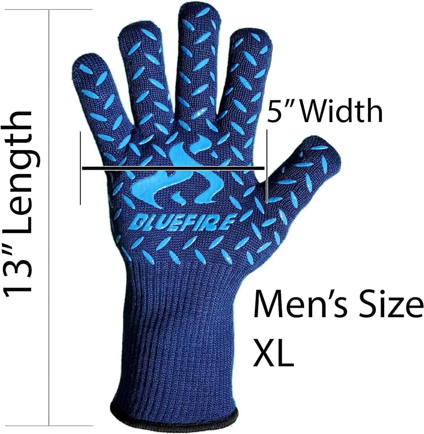 BBQ Grill Firepit Oven Mitts Highest Heat Resistance EN407 Lab Certified (X-Large, Black/Black)