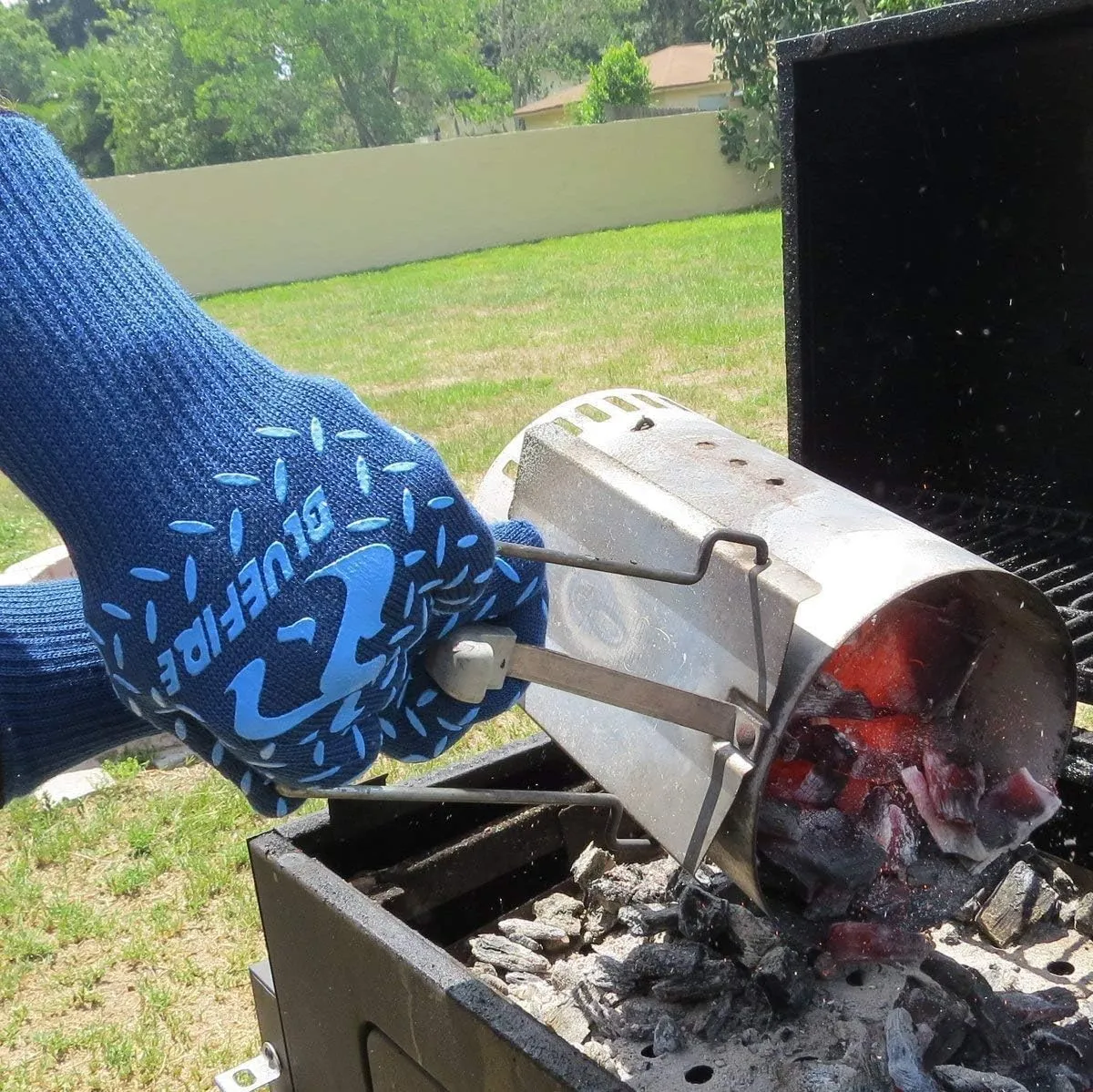 BBQ Grill Firepit Oven Mitts Highest Heat Resistance EN407 Lab Certified (X-Large, Black/Black)