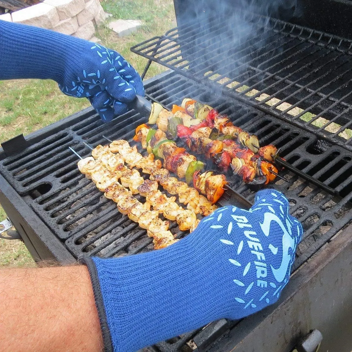 BBQ Grill Firepit Oven Mitts Highest Heat Resistance EN407 Lab Certified (X-Large, Black/Black)