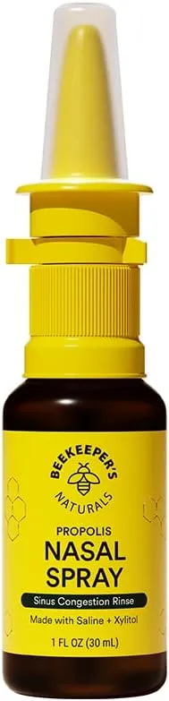 Beekeeper's Naturals Nasal Spray for Adults with Propolis, Xylitol & Saline, Clears Nasal Congestion, Moisturizes Sinus Canal, & Decongest Sinus Cavities, 1 fl oz