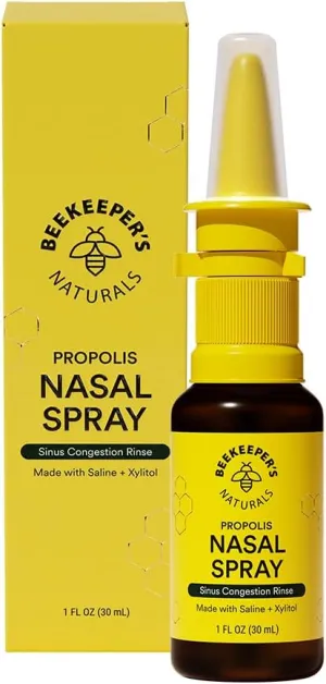Beekeeper's Naturals Nasal Spray for Adults with Propolis, Xylitol & Saline, Clears Nasal Congestion, Moisturizes Sinus Canal, & Decongest Sinus Cavities, 1 fl oz