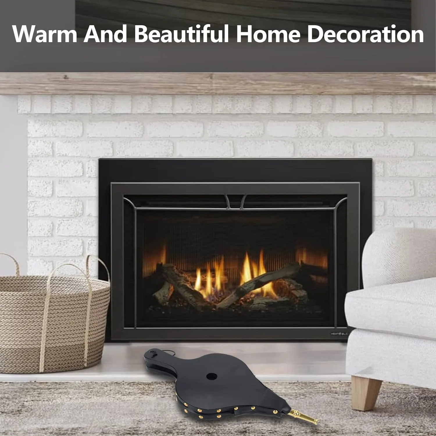 Bellows for Fire Pit,17"x 7.5" Bellows for Wood Stove Camping, Fireplace Blower with Hanging Strap,Cast Nozzle Fireplace Bellows Indoor(Black)