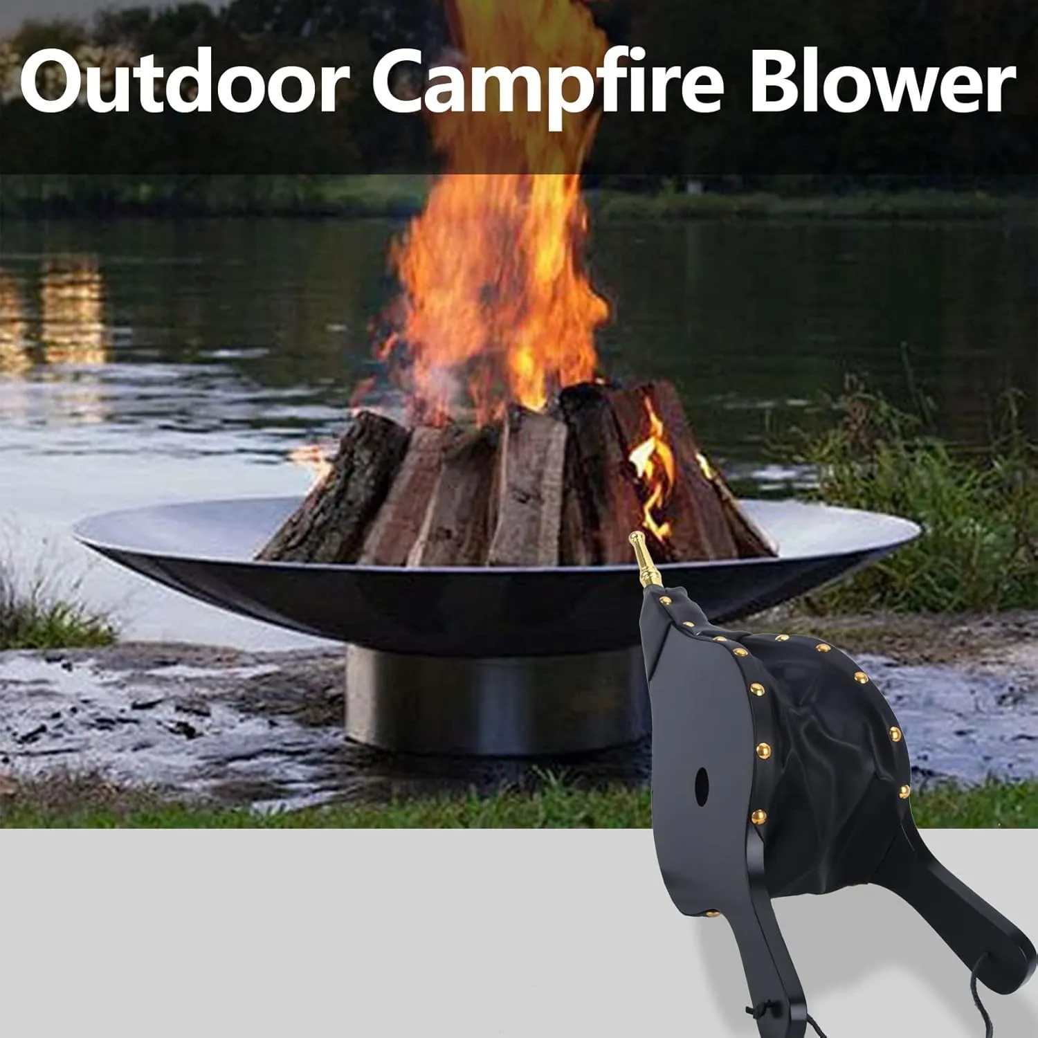 Bellows for Fire Pit,17"x 7.5" Bellows for Wood Stove Camping, Fireplace Blower with Hanging Strap,Cast Nozzle Fireplace Bellows Indoor(Black)
