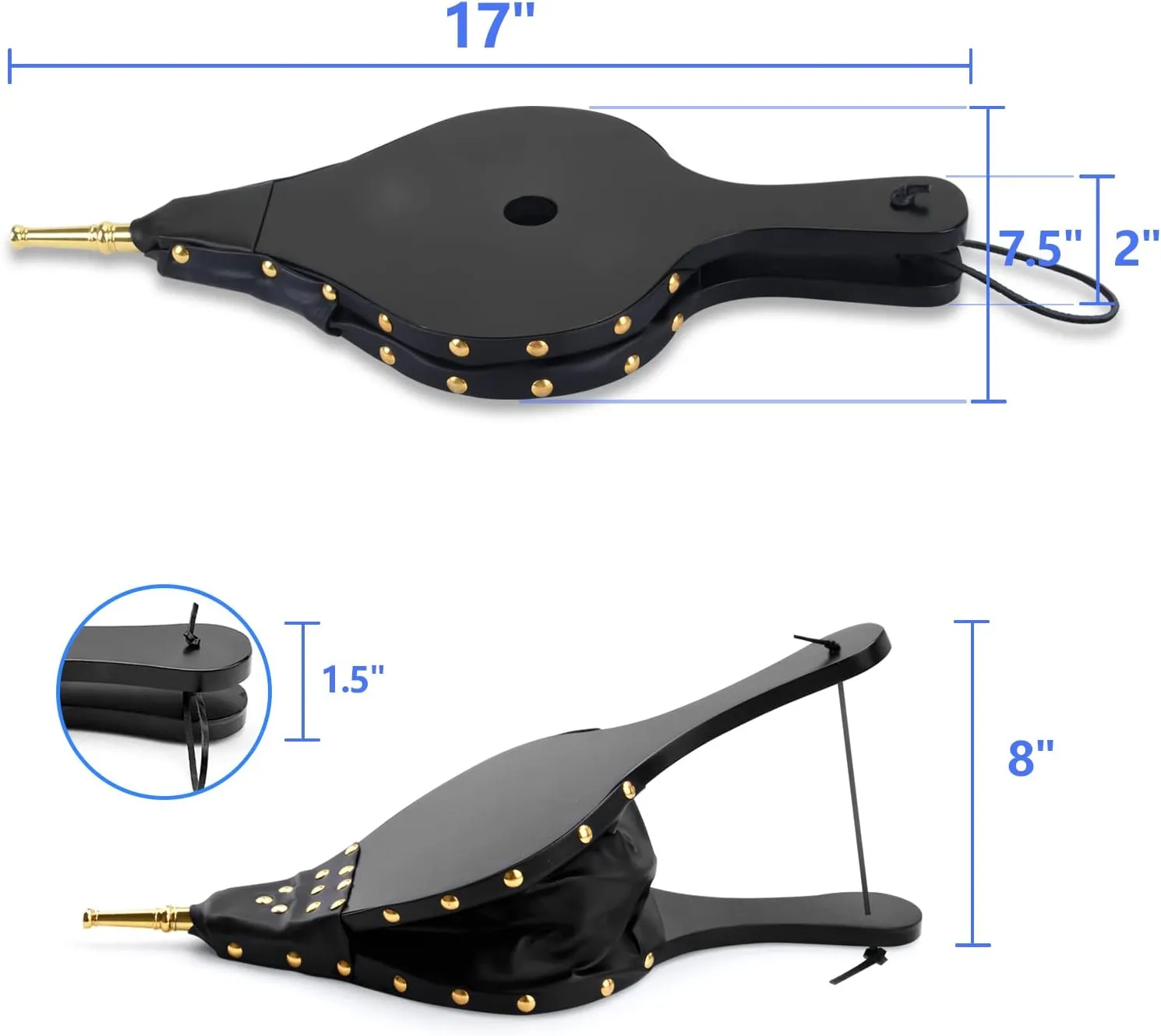 Bellows for Fire Pit,17"x 7.5" Bellows for Wood Stove Camping, Fireplace Blower with Hanging Strap,Cast Nozzle Fireplace Bellows Indoor(Black)