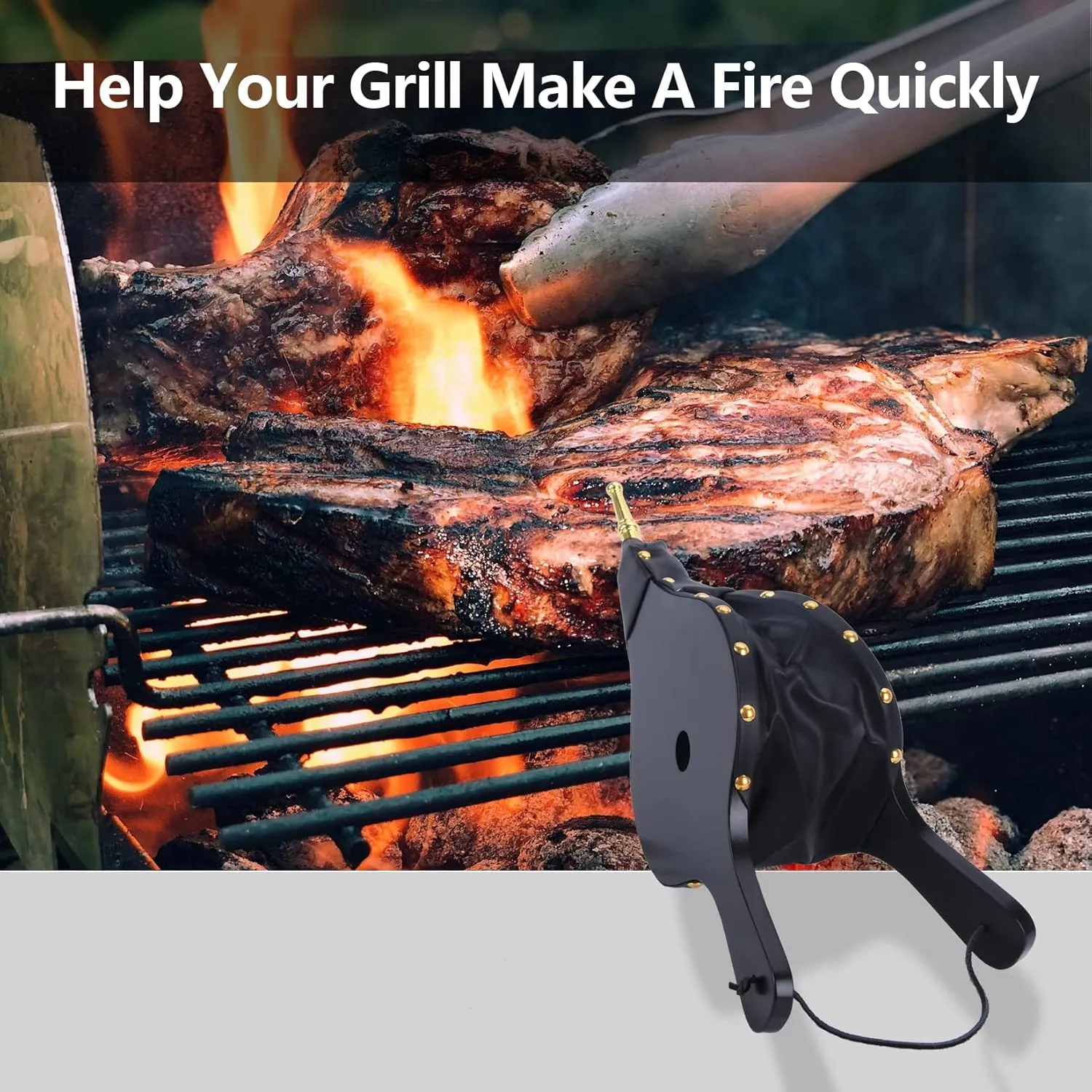 Bellows for Fire Pit,17"x 7.5" Bellows for Wood Stove Camping, Fireplace Blower with Hanging Strap,Cast Nozzle Fireplace Bellows Indoor(Black)