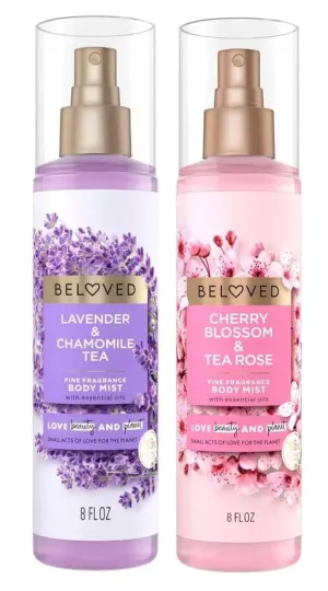 Beloved Lavender & Chamomile, Cherry Blossom & Tea Rose Body Mist 8oz (pack of 2)