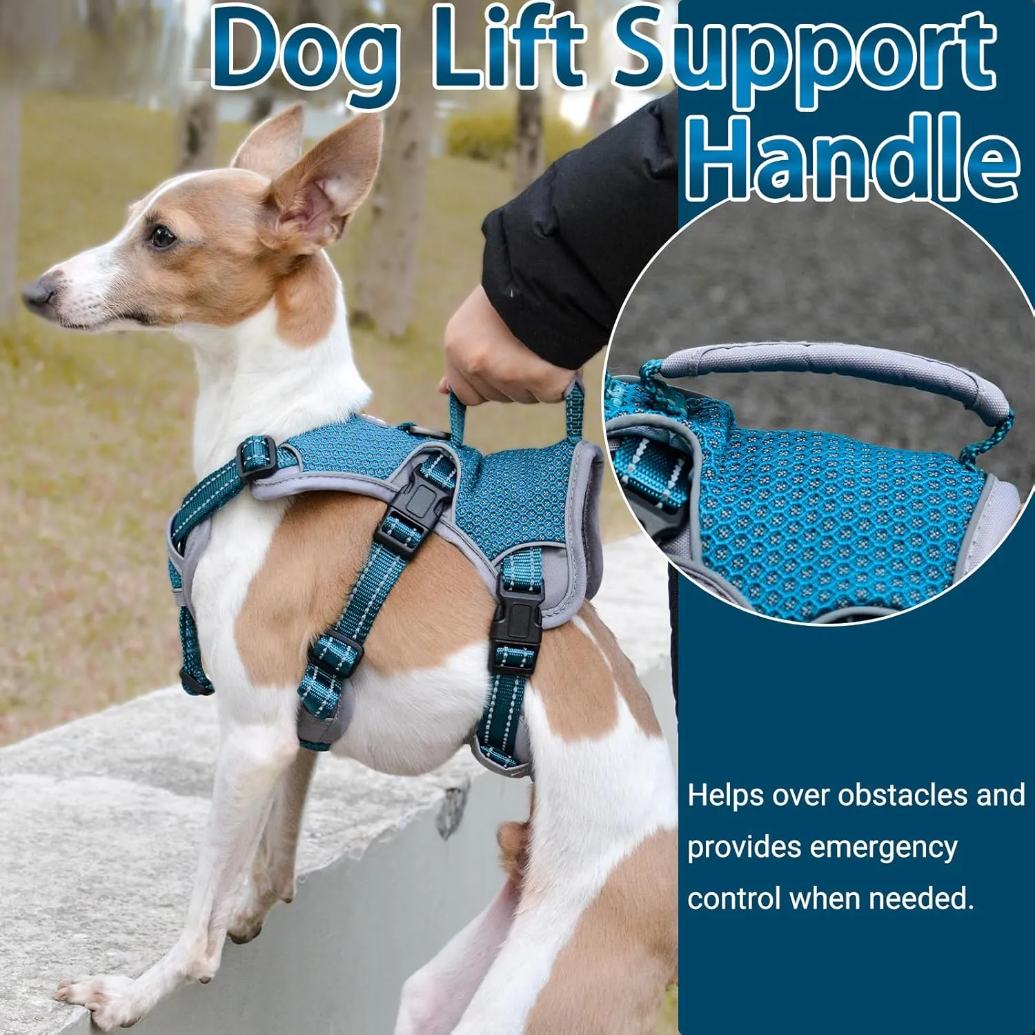 BELPRO Multi-Use Support Dog Harness, Escape Proof No Pull Reflective Adjustable Vest with Durable Handle, Dog Walking Harness for Big/Active Dogs (Blue, S)